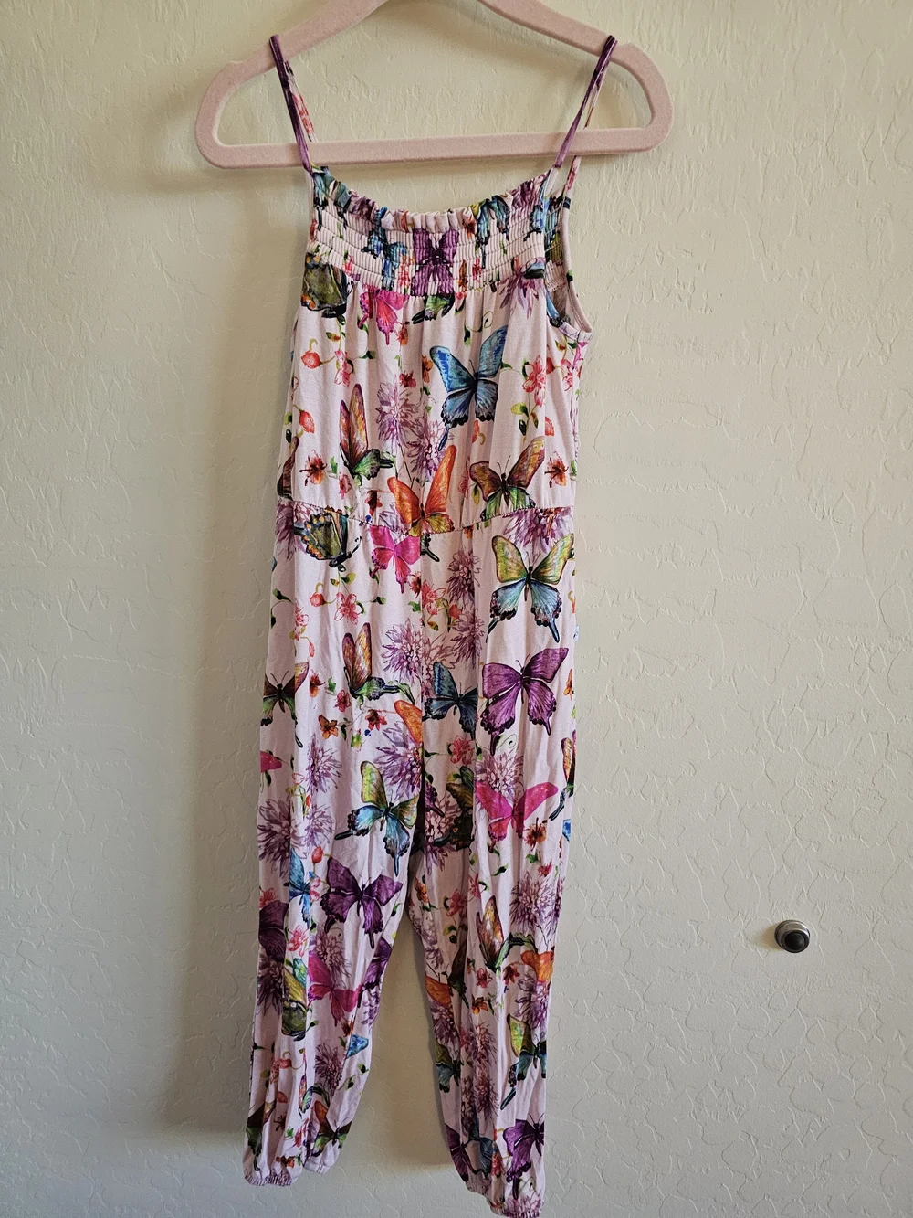 Posh Peanut Watercolor Butterfly Sleeveless Smocked Jumpsuit 3T-4T
